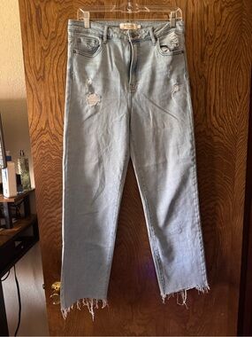 Hudson Jeans Light Blue Distressed Straight-Leg Women’s Jeans, stretchy